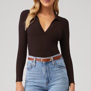 Mink pink brown collared knit long sleeve